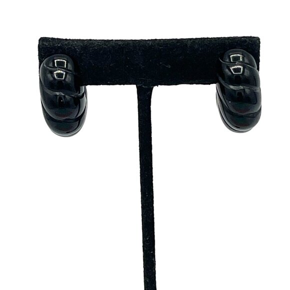 Vintage Chunky Blue & Black Acrylic Hoop Earrings 2 Pair - Picture 13 of 13